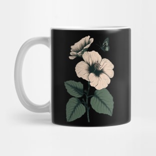 Sage Green Hibiscus Flower Butterfly Aesthetic Floral Plant Mug